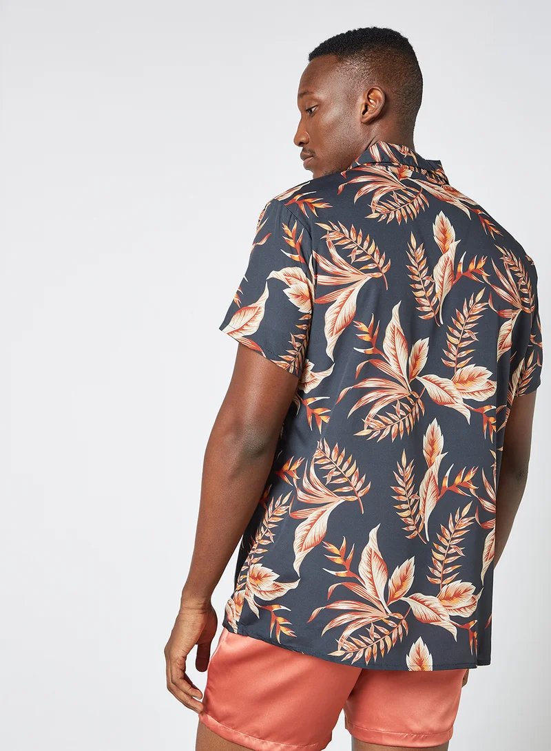 STATE 8 Tropical Print Shirt Navy