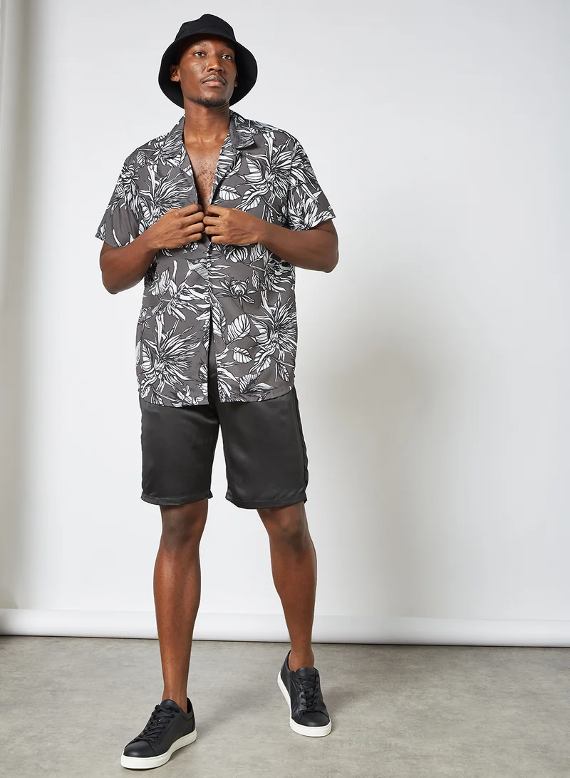 STATE 8 Floral Print Shirt Dark Grey