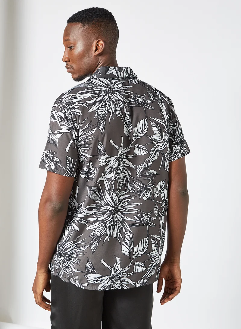 STATE 8 Floral Print Shirt Dark Grey
