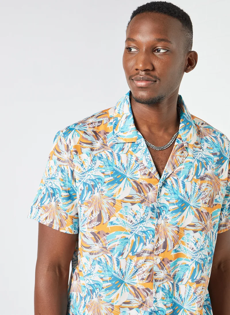 STATE 8 Tropical Print Shirt Light Blue