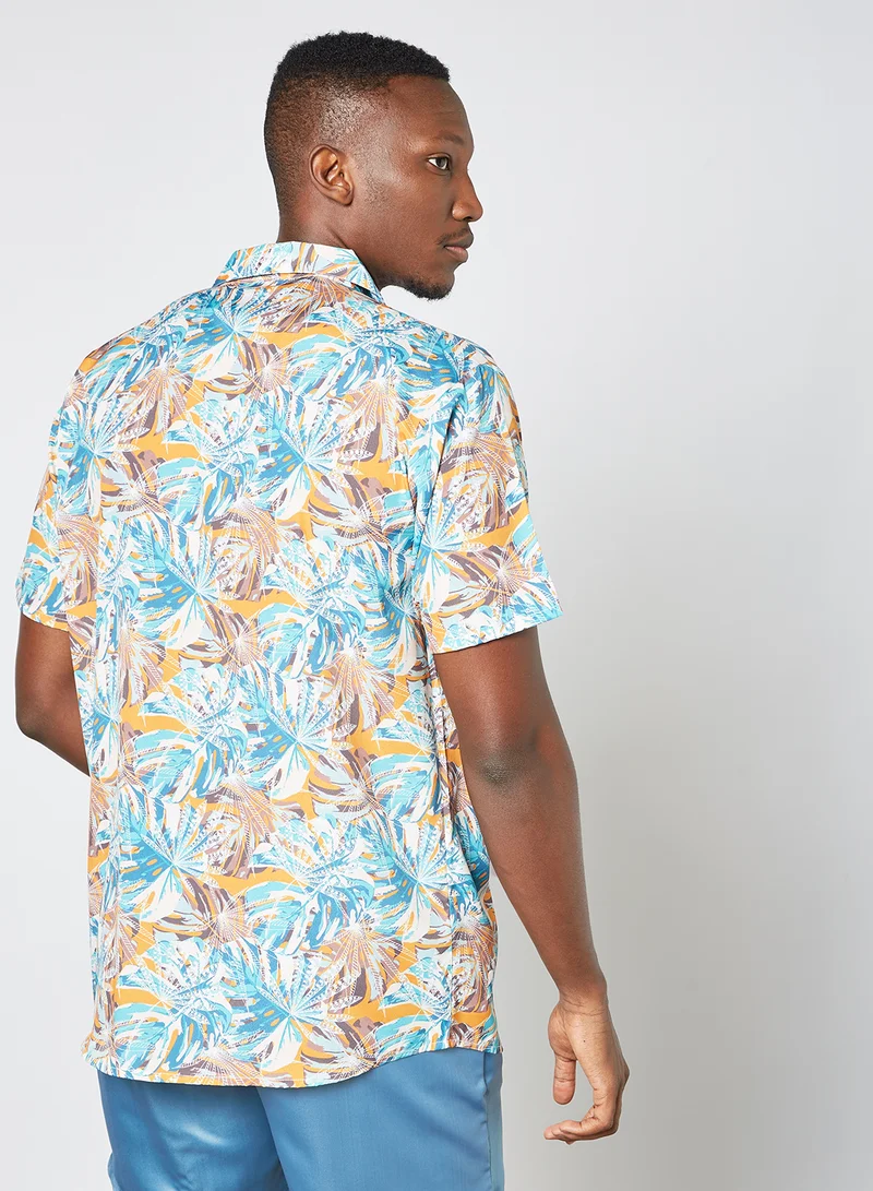 STATE 8 Tropical Print Shirt Light Blue