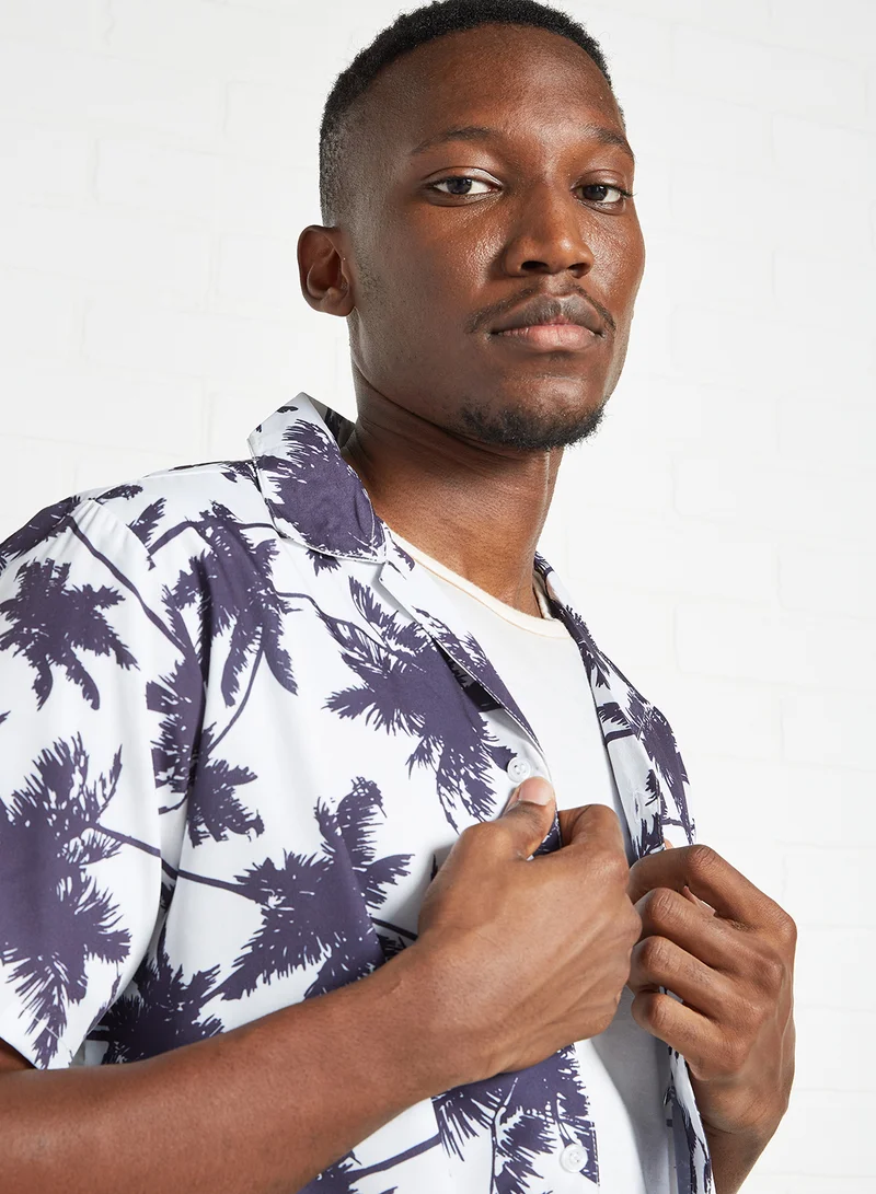 STATE 8 Tropical Print Shirt White/Blue