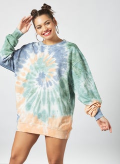 Sivvi x GenM Tie Dye Oversized Sweatshirt Green/Blue  - Image 1