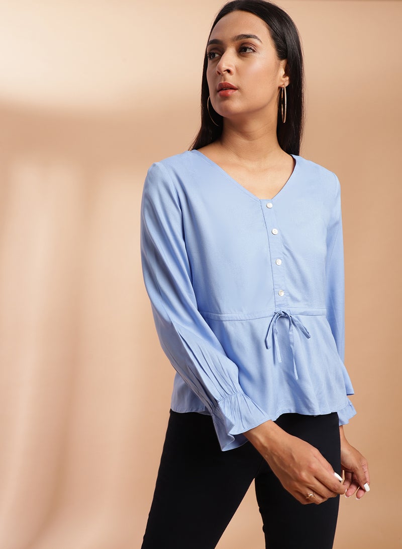 Aila V-Neck Casual Top Sky Blue  - Image 1