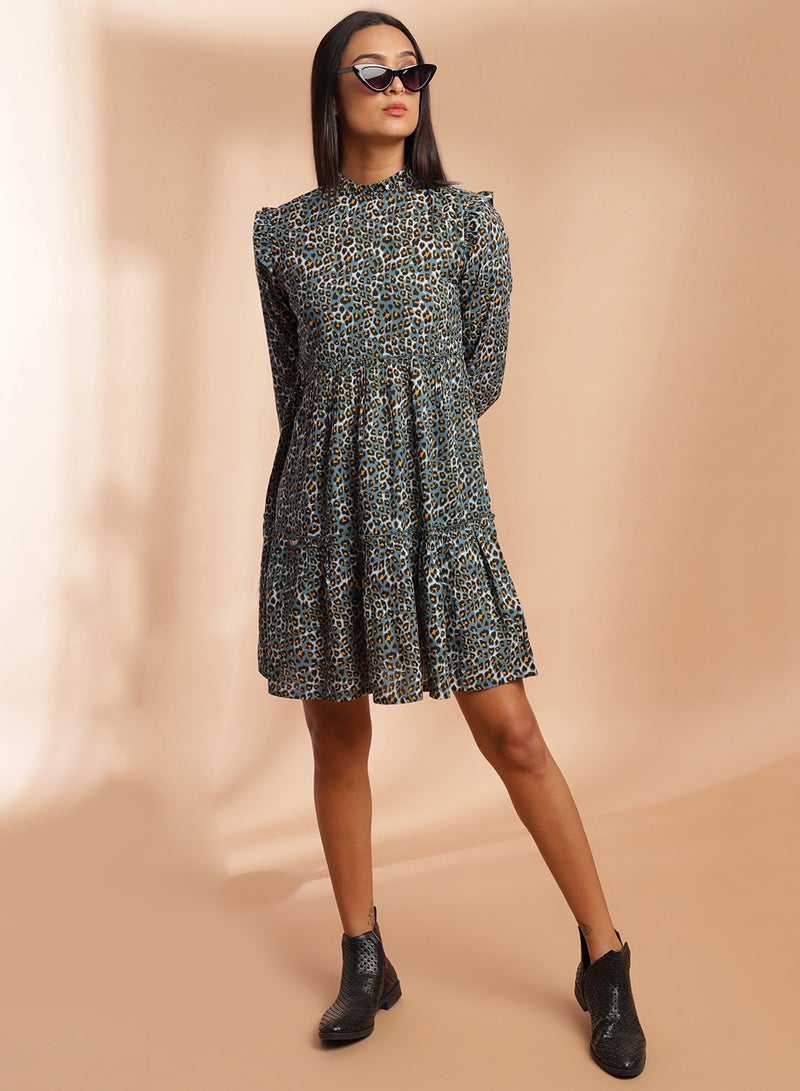 Aila - Animal Pattern Pleated Hem Dress Multicolour - Image 1