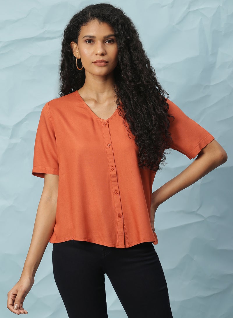 Aila V-Neck Casual Top Dull Orange  - Image 1