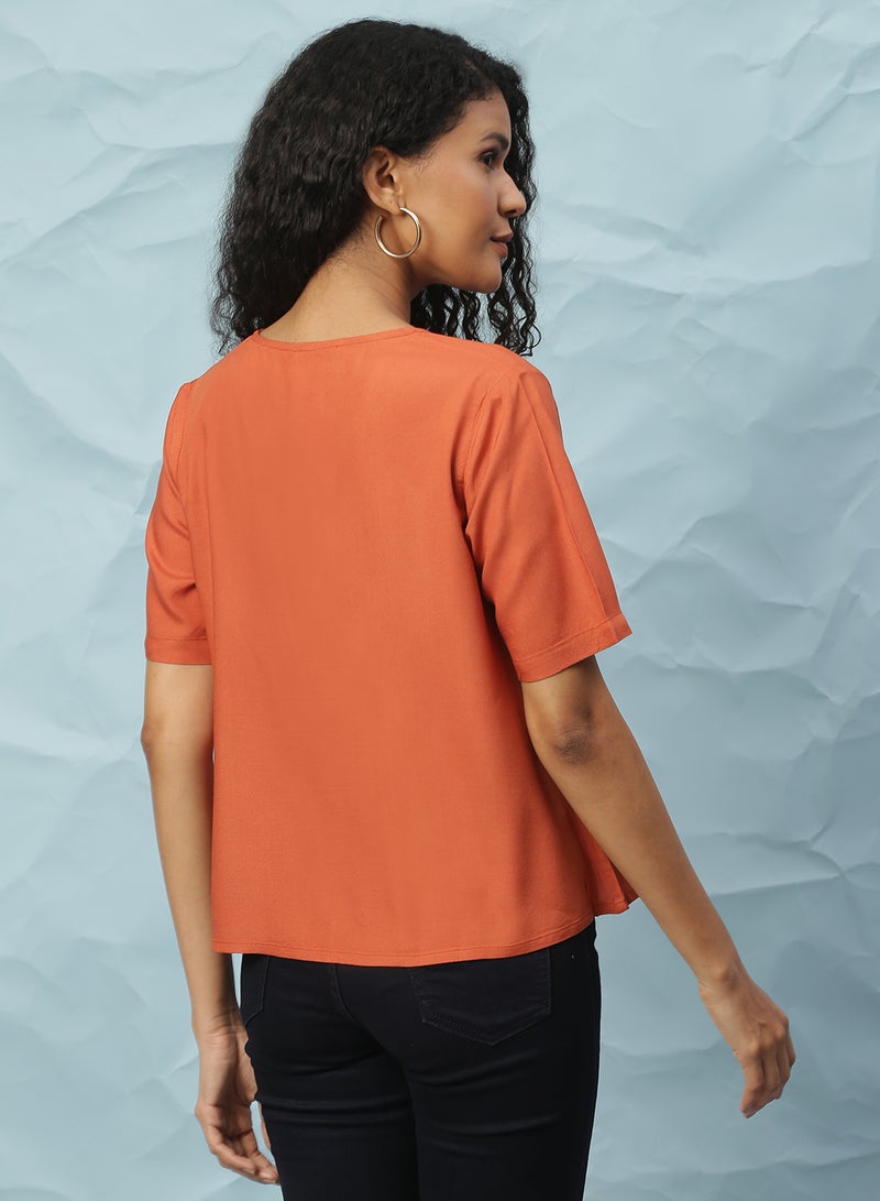 Aila V-Neck Casual Top Dull Orange  - Image 2