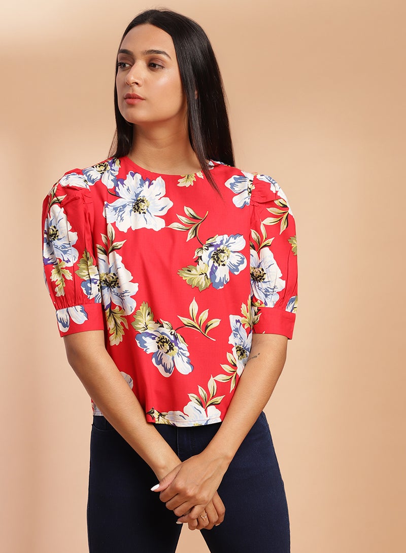Aila Floral Printed Short Sleeve Top Multicolour  - Image 1