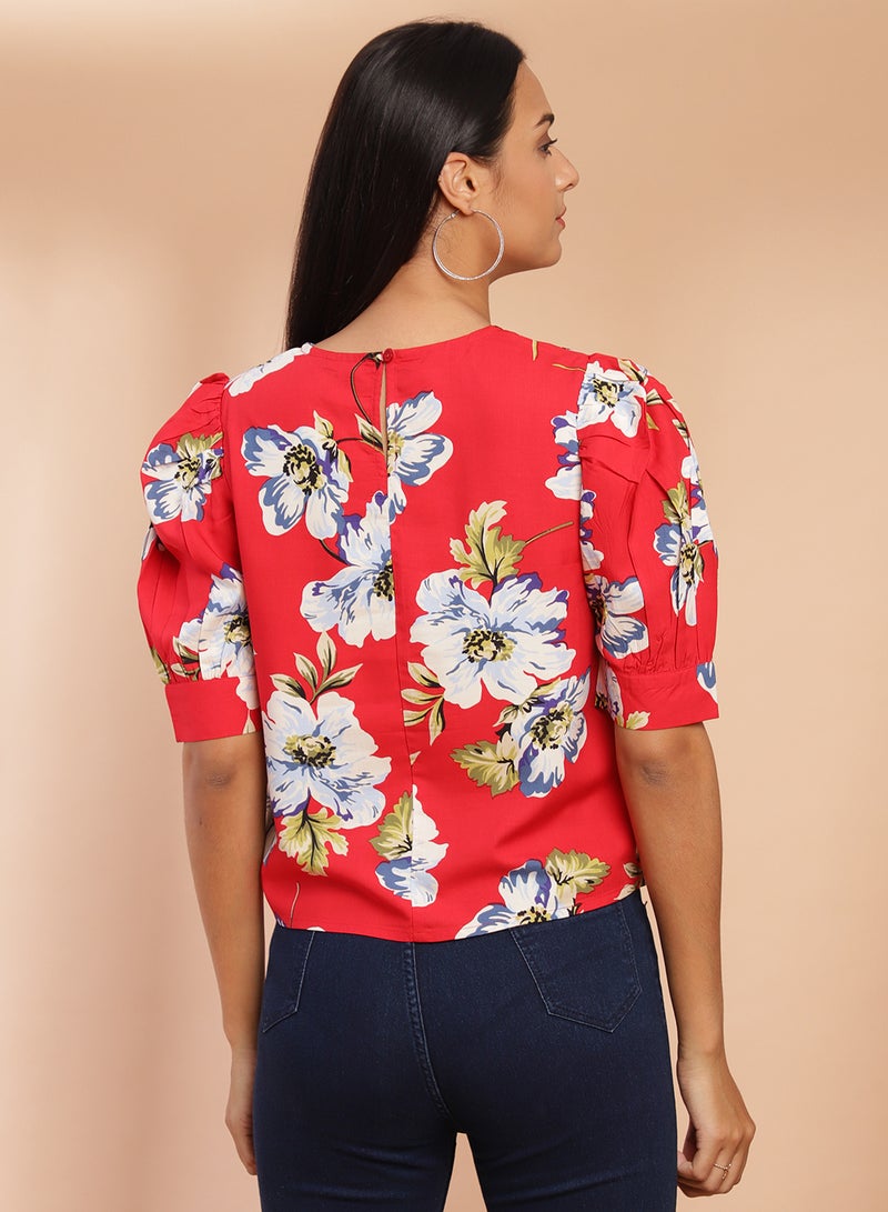 Aila Floral Printed Short Sleeve Top Multicolour  - Image 2