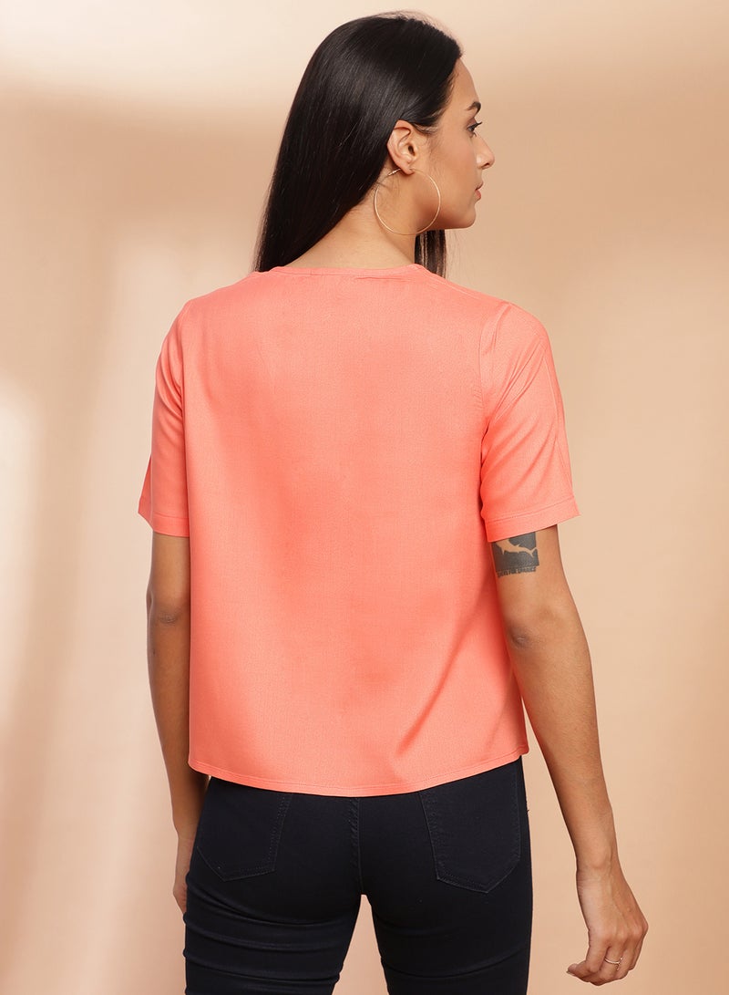 Aila V-Neck Casual Top Coral  - Image 2