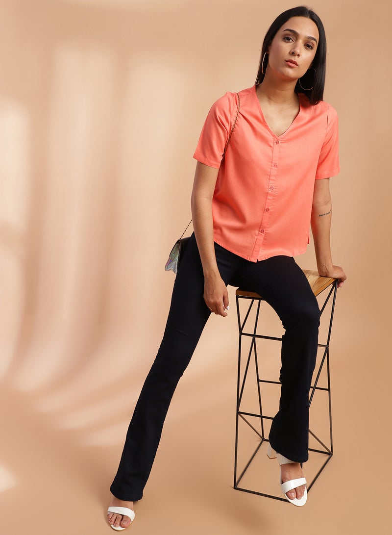Aila V-Neck Casual Top Coral  - Image 3