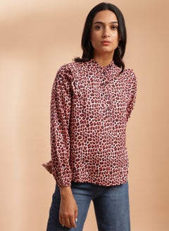 Animal Printed Long Sleeve Top Red/Black
