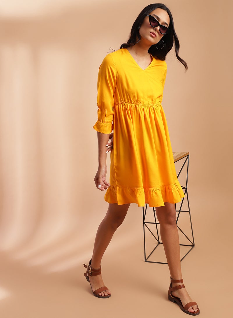 Aila Casual V-Neck Dress Curry Yellow  - Image 3