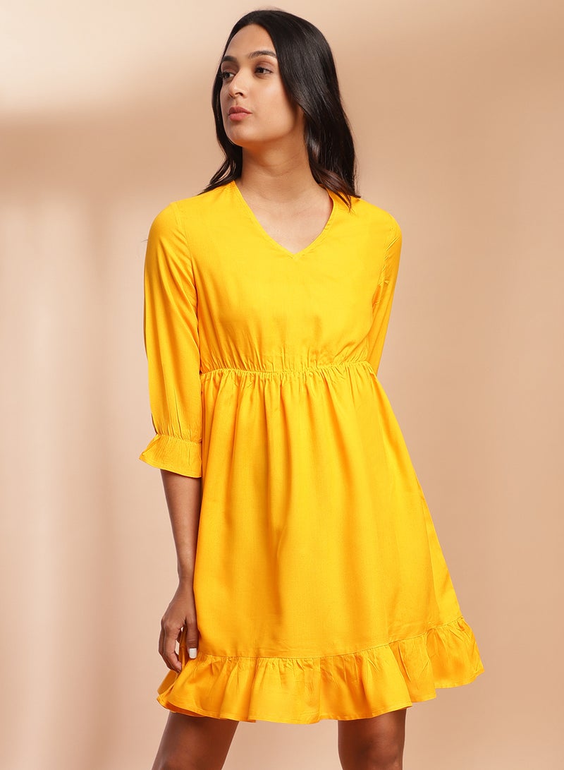 Aila Casual V-Neck Dress Curry Yellow  - Image 1