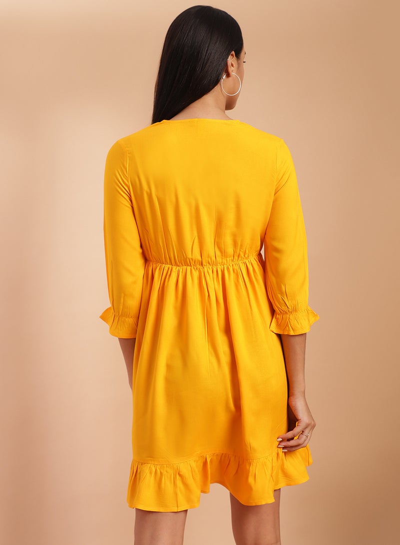 Aila Casual V-Neck Dress Curry Yellow  - Image 2