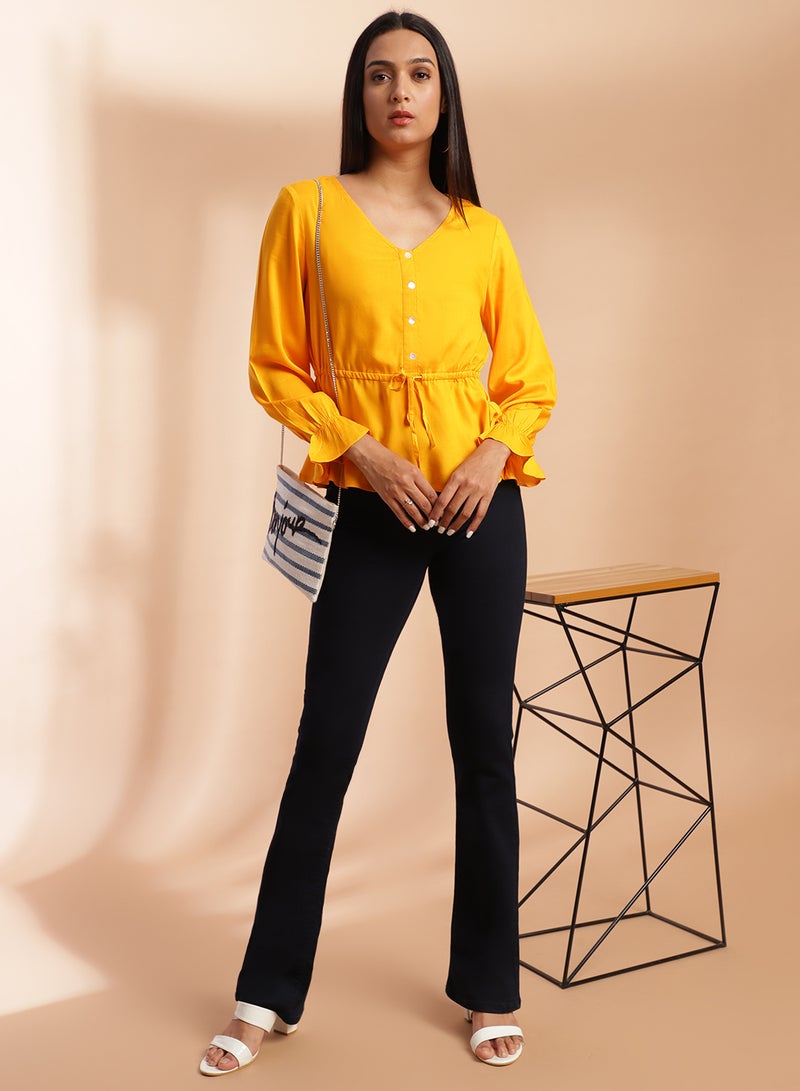 Aila V-Neck Casual Top Curry Yellow  - Image 3