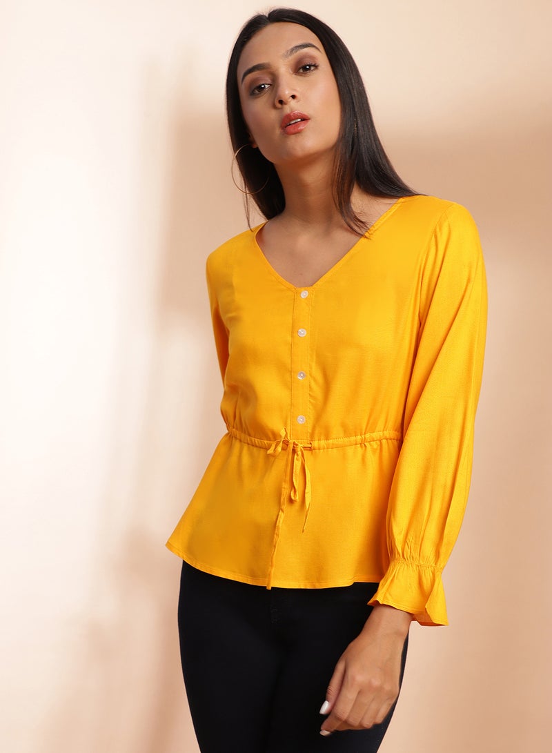 Aila V-Neck Casual Top Curry Yellow  - Image 1