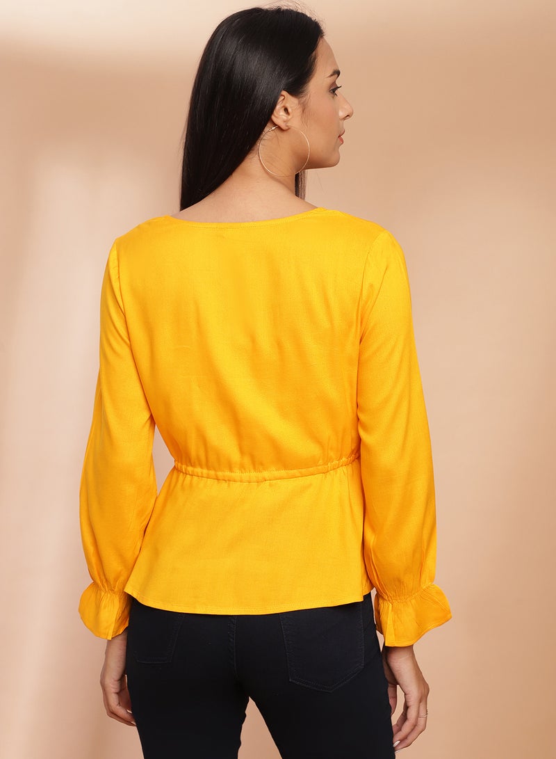 Aila V-Neck Casual Top Curry Yellow  - Image 2