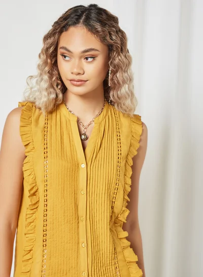 Pepe Jeans LONDON Ruffle Button Down Shirt Yellow
