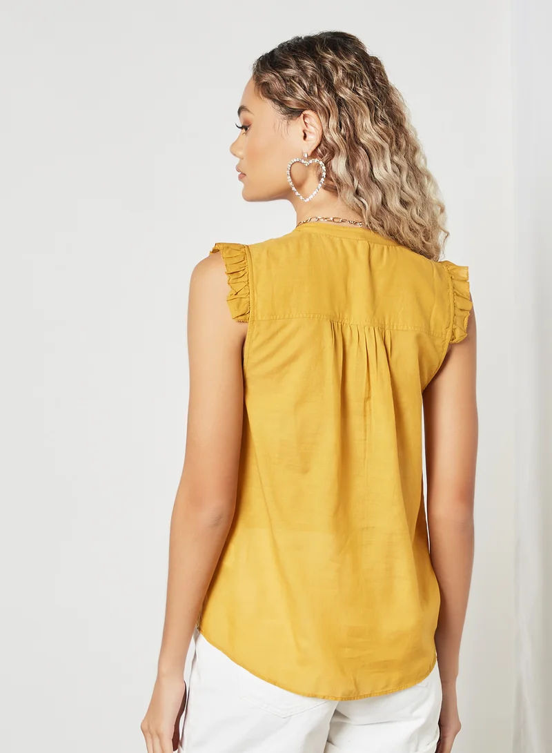 Pepe Jeans LONDON Ruffle Button Down Shirt Yellow