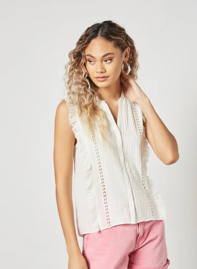 Pepe Jeans LONDON Ruffle Button Down Shirt White