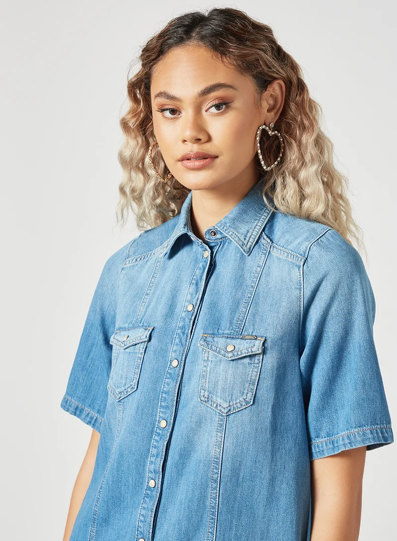 Pepe Jeans LONDON Denim Button Down Dress Blue