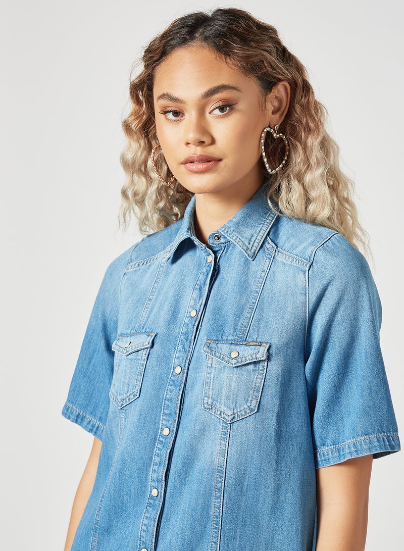 Pepe Jeans LONDON - Denim Button Down Dress Blue - Image 1
