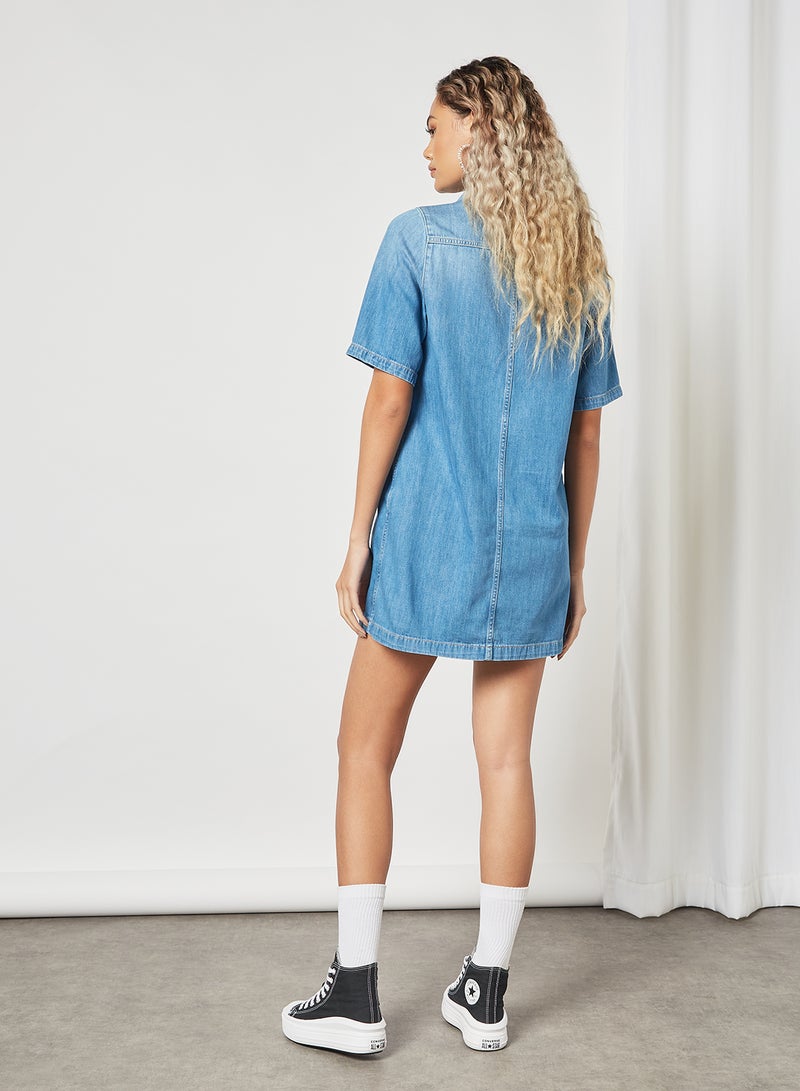 Pepe Jeans LONDON - Denim Button Down Dress Blue - Image 1