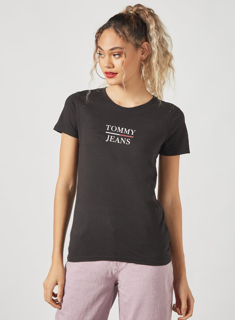 TOMMY JEANS - Logo Print Crew Neck T-Shirt Black - Image 1