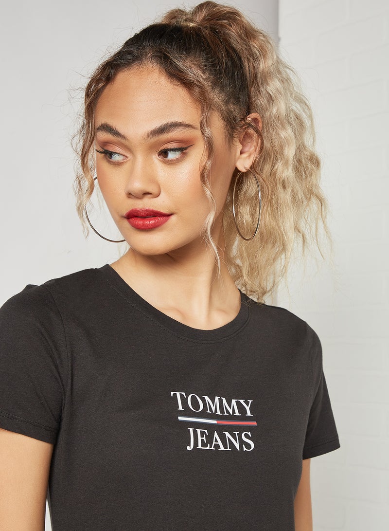 TOMMY JEANS - Logo Print Crew Neck T-Shirt Black - Image 1