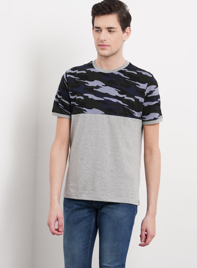 DRIP - Cut And Sew Camo T-Shirt Grey/Black - Image 1