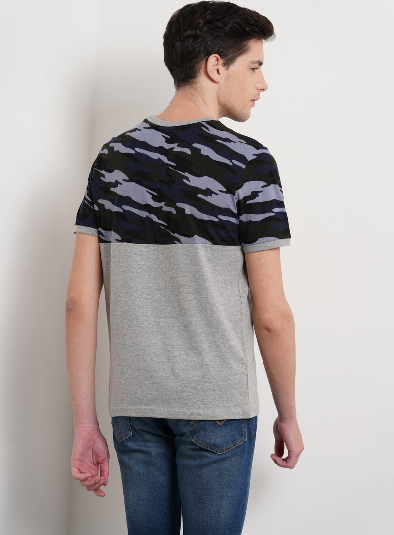 DRIP - Cut And Sew Camo T-Shirt Grey/Black - Image 1