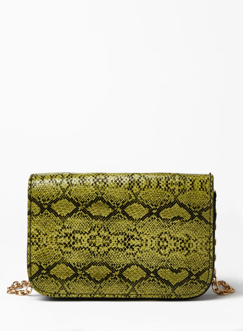 Sivvi x GenM Snakeskin Print Crossbody Bag Green