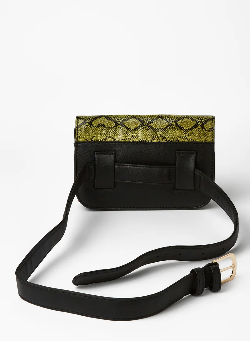 Sivvi x GenM Snakeskin Print Crossbody Bag Green