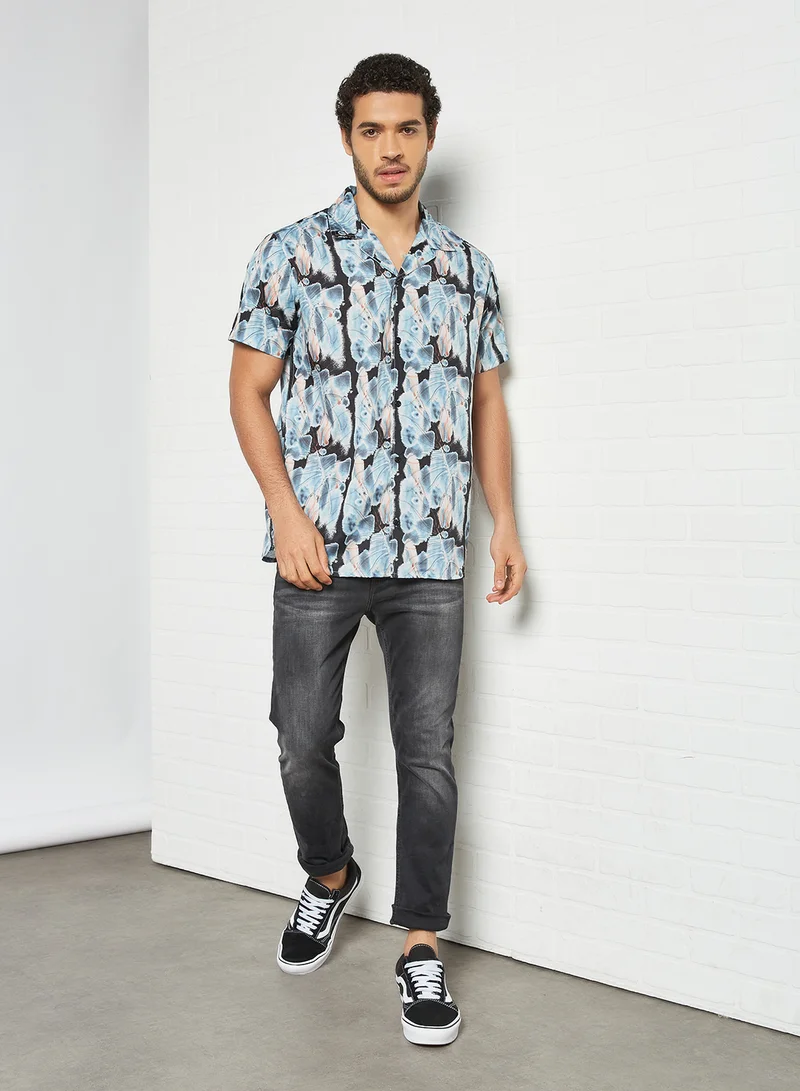 STATE 8 Printed Short Sleeve Shirt Blue