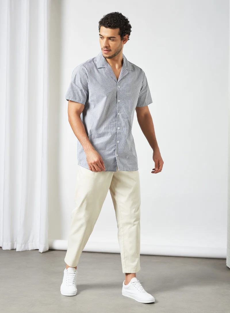 STATE 8 Striped Short Sleeve Shirt Blue