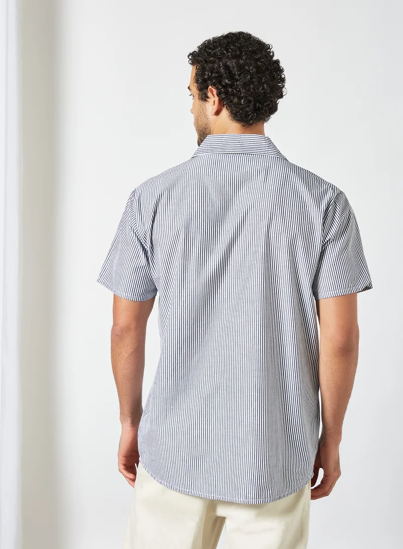 STATE 8 Striped Short Sleeve Shirt Blue