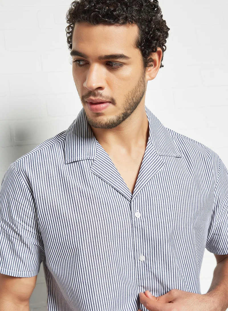 STATE 8 Striped Short Sleeve Shirt Blue