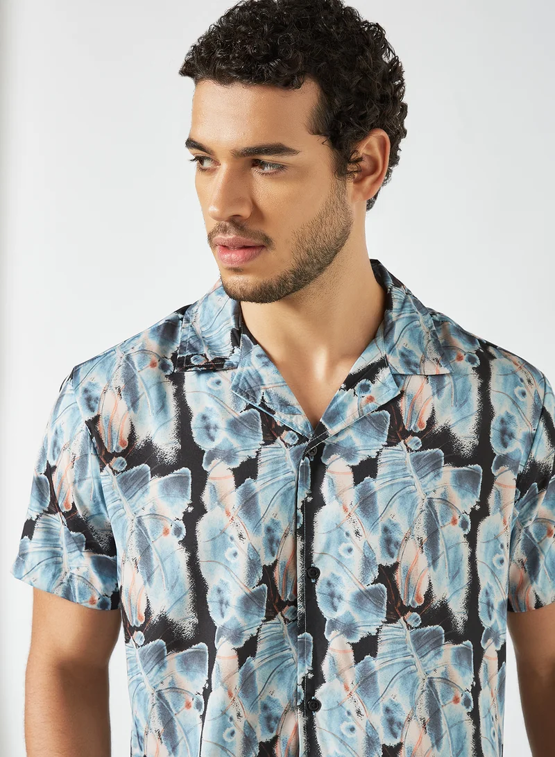 STATE 8 Printed Short Sleeve Shirt Blue