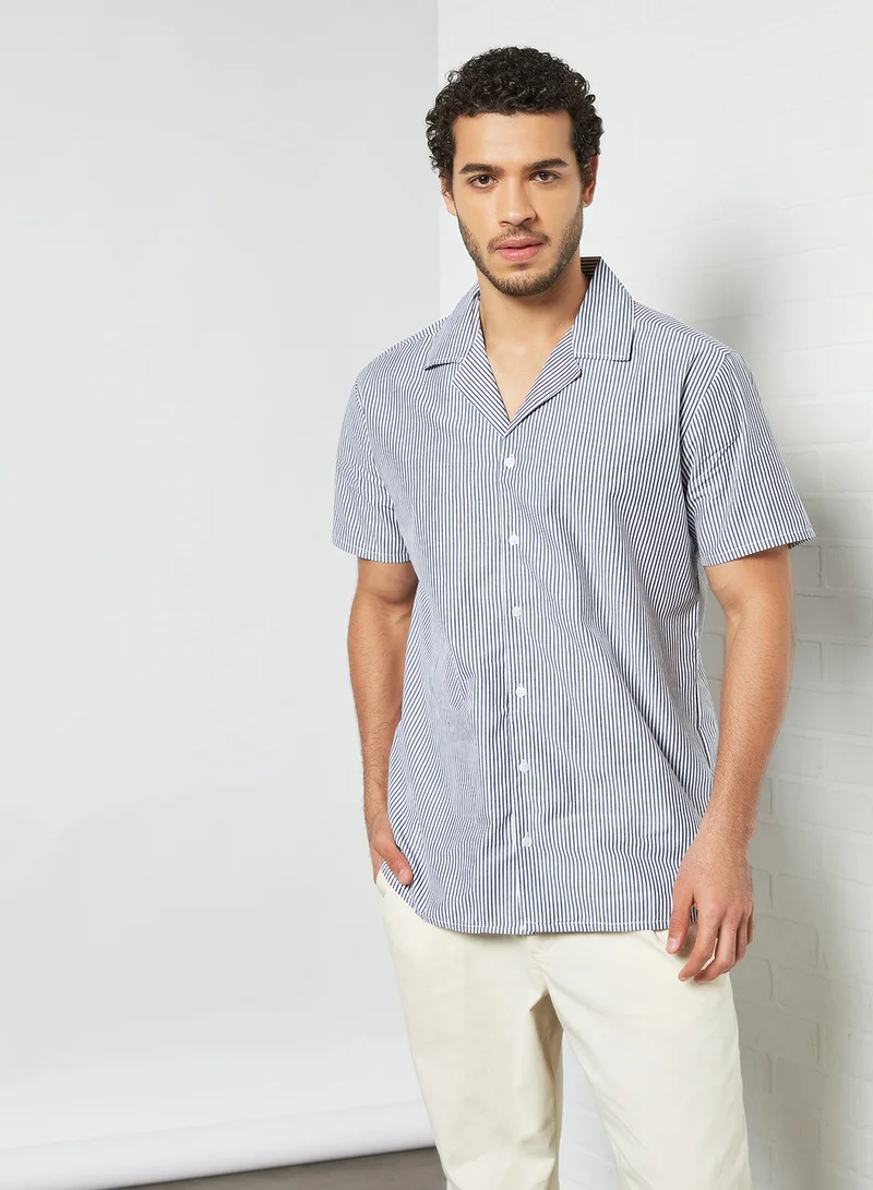 STATE 8 Striped Short Sleeve Shirt Blue