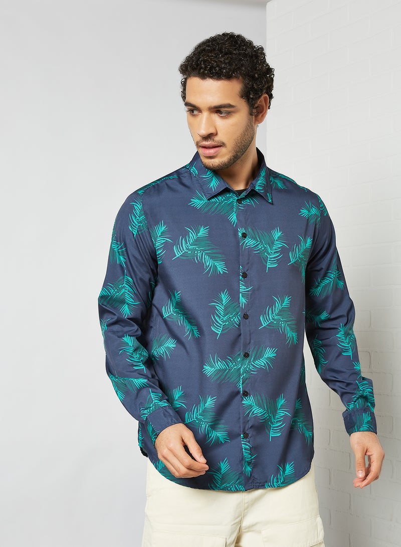 STATE 8 Printed Button Down Shirt Blue  - Image 1