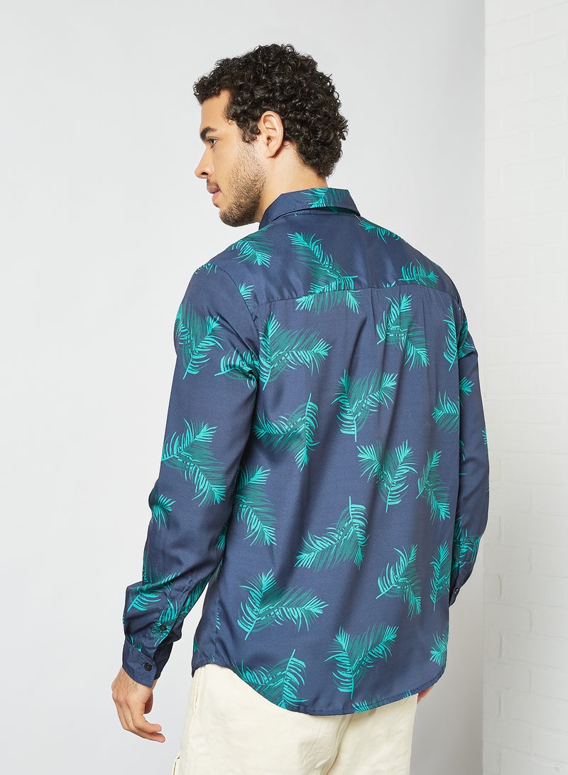 STATE 8 Printed Button Down Shirt Blue  - Image 3