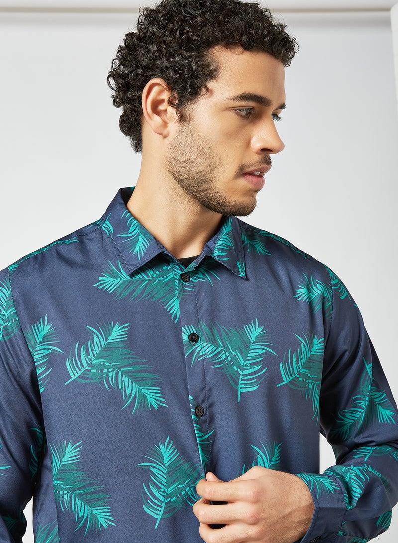 STATE 8 Printed Button Down Shirt Blue  - Image 4