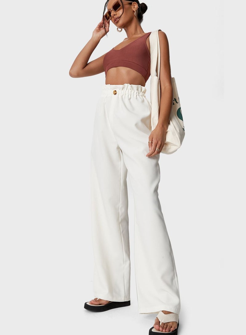 Missguided Paperbag Waist Pants White - Image 1