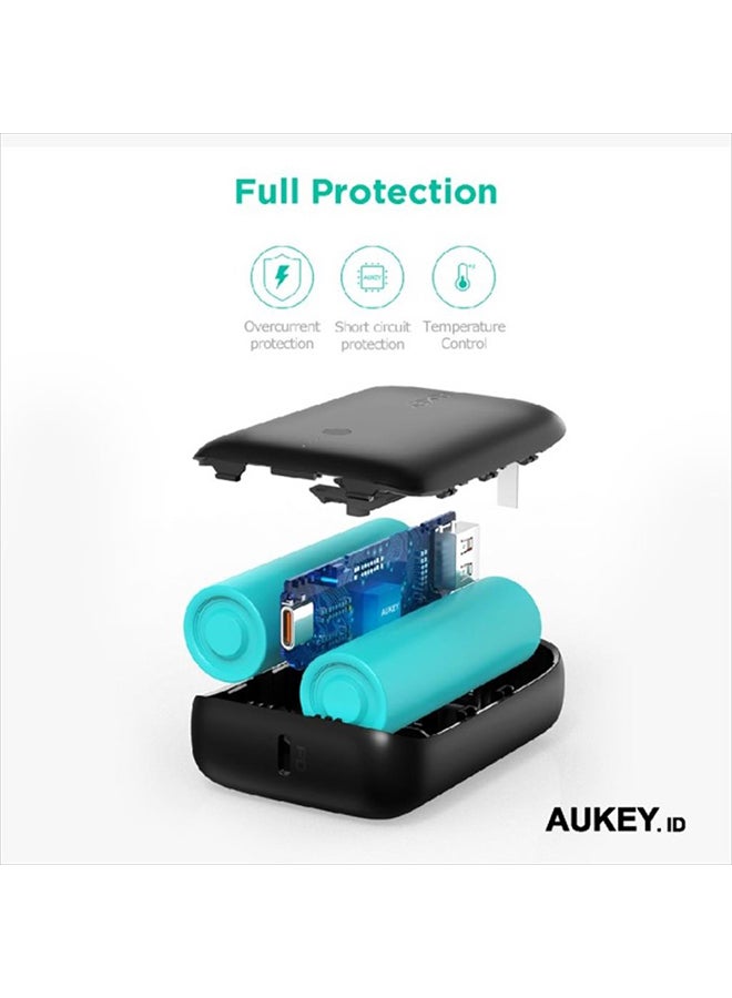 Aukey - 10000 mAh Basix Mini 20W - 10000mAh Ultra compact Power Bank with PD & QC3.0 Black - Image 1