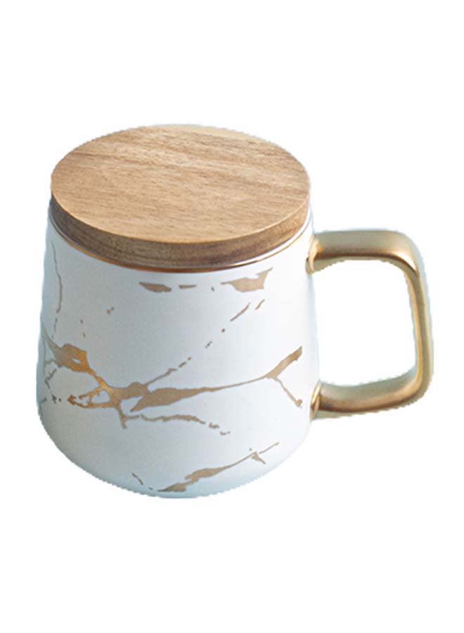 Prickly Pear Ceramic Marble Coffee Mug With Wood Coaster White - Image 1