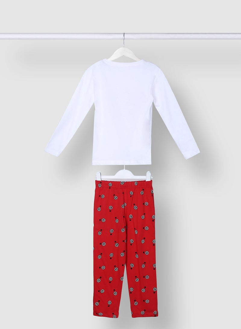 RAHA Girls Comfortable Long Sleeve T-Shirt And Pyjama Set White / Red - Image 2