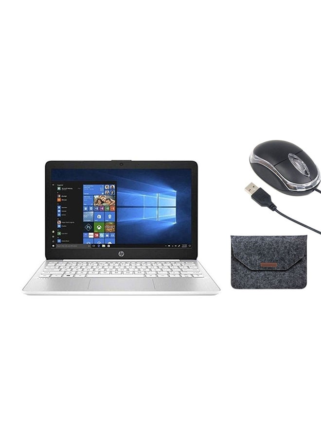 HP 21W31EA With 11.6-Inch/Intel Celeron Processor 4GB RAM/64GB Laptop With USB Optical Mouse And Protective Sleeve For Apple MacBook Diamond english_arabic Dimond White/Black  - Image 1