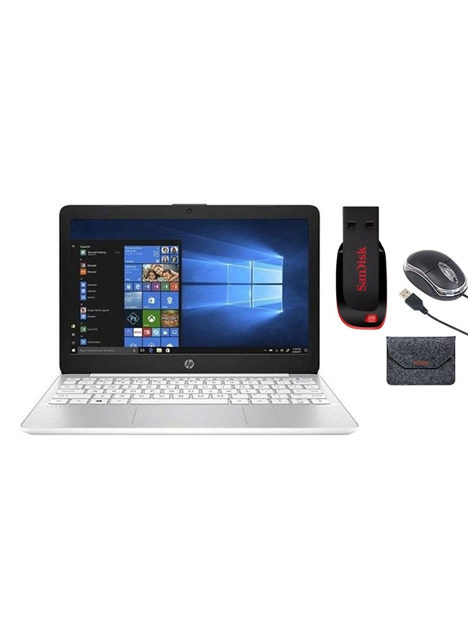 HP - Stream 11-ak0005nx Laptop With 11.6-Inch Display, Celeron Processor/4GB RAM/64GB eMMC Flash Drive/Intel UHD Graphics/Windows 10 + USB Optical Mouse + Protective Sleeve + Cruzer Blade USB Flash Drive English/Arabic White/Black - Image 1