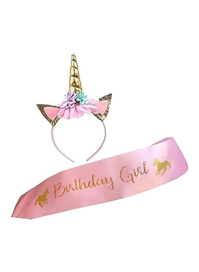 Beauenty Unicorn Headband And Birthday Girl Sash Set  - Image 1